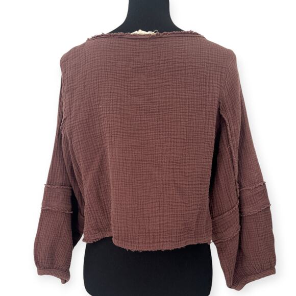 Grade & Gather S Muslin Textured Gauzy Top Balloon Long Sleeve Cropped Blouse - Picture 4 of 6